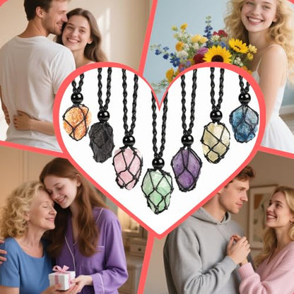 weryerker Natural Gemstone Pendant Necklace Healing Crystal Stone Pendant with Hand-Woven Rope Adjustable for Women Men - color: 1pc Garnet