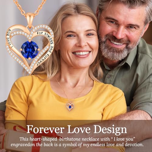 CDE Engraved Forever Love Heart Birthstone Necklace Jewelry Gifts for Women | Hypoallergenic,Nickel-Free & Lead-Free,3 x 3 mm 5A CZ Heart Pendant,Anniversary Christmas Birthday Gift for Girlfriend Wife - color: 09-Sept, style: Rose Gold Plated