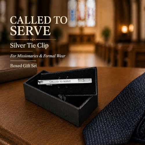 Missionary Tie Clip for Men, Live to Serve Design Tie Bar with Presentation Box for Formal Wear