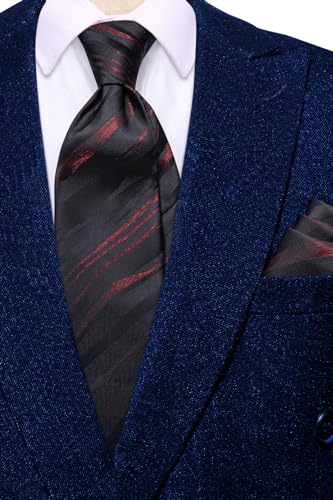 Hi-Tie Men's Silk Ties Formal Woven Classic Necktie Pocket Square Cufflinks Lapel Pin Set Wedding Business - color: Black and Burgundy