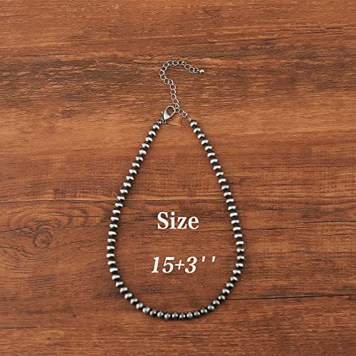 Navajo Pearl Necklace Western Jewelry for Women Cowgirl | Layered Western Necklaces Country Concert Choker Jewelry Gift - color: turquoise 6mm