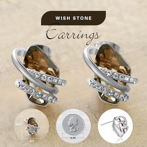 Gifts for Women, Wish Stone Stud Earrings with Birthstone Crystals, 18K Rose Gold Plated or Silver-tone - color: 212-Silver Black Crystal-Silvertone