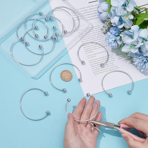 UNICRAFTALE 12Pcs Adjustable Wire Blank Bracelet Stainless Steel Torque Bangles Cuff Bangles with Soldered Round Beads Blank Bracelet for Crafting DIY Jewelry Making
