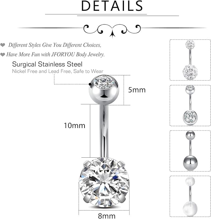 D.Bella 14G Stainless Steel Belly Button Rings 10mm 3/8" Barbell Belly Navel Rings Piercing for Women - style: Style B