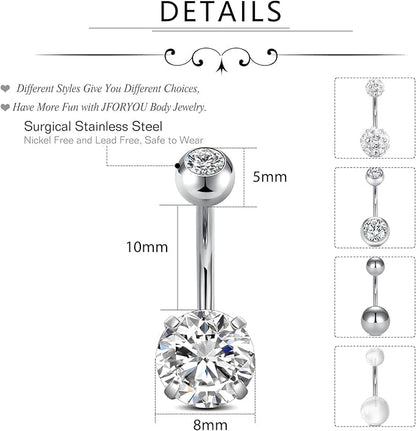 D.Bella 14G Stainless Steel Belly Button Rings 10mm 3/8" Barbell Belly Navel Rings Piercing for Women - style: Style B