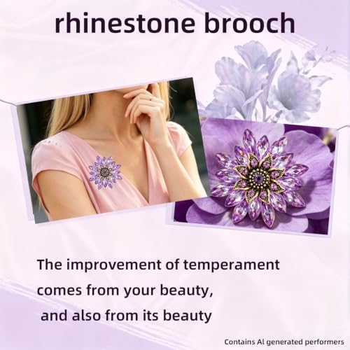 Crystal Flower Brooch Pin for Women Rhinestone Floral Lapel Jewelry - color: Purple
