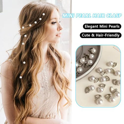 10 Pcs Mini Pearl Hair Clips for Women,Cute Elegant Pearl Hairpins,Flower Sparkling Hair Accessories for Wedding,brides, Party, Prom US403 (10)