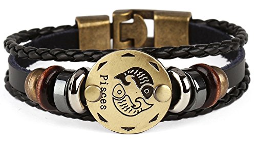 Punk Alloy Leather Bracelet for Constellation Braided Rope Bracelet Bangle - style: Pisces