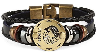 Punk Alloy Leather Bracelet for Constellation Braided Rope Bracelet Bangle - style: Pisces