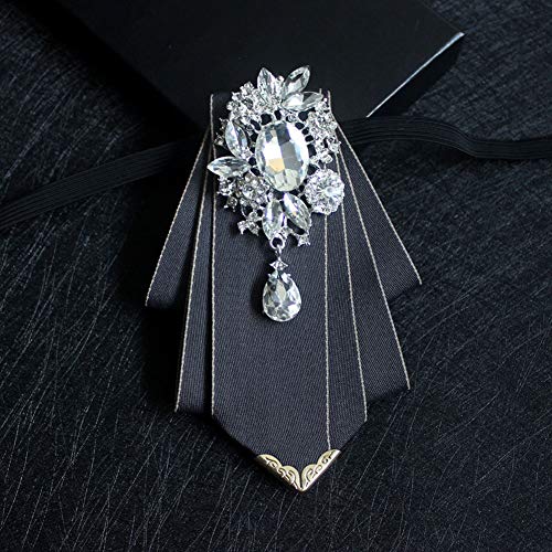 Crystal Bow tie Brooches Collar Pin Jewelry ribbon Fabric Bowknot Pre Tied Neck Tie For men Women wedding bridegroom - color: Dark Grey
