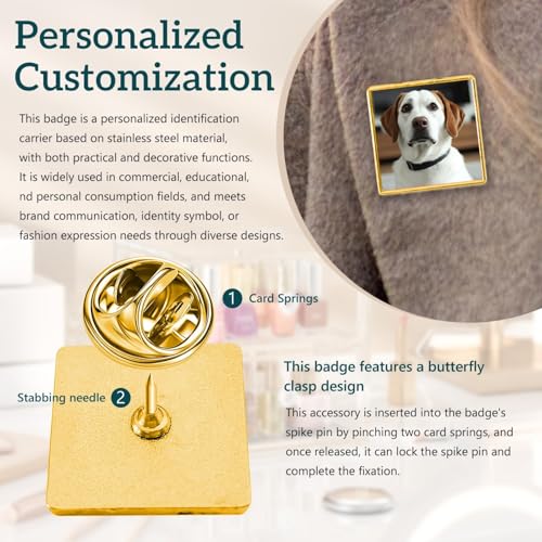 Custom Pins with Logo - Customized Buttons for men Women Customized pin - color: Square and Gold