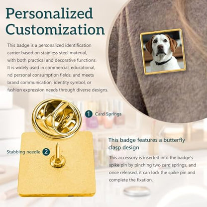 Custom Pins with Logo - Customized Buttons for men Women Customized pin - color: Square and Gold