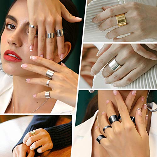 Stainless Steel Open Band Ring for Men Women 18K Gold/Black Plated Brush/Smooth Surface Rings Set Minimalist Jewelry(with Gift Box) - color: 03-Black 17mm Brush Surface