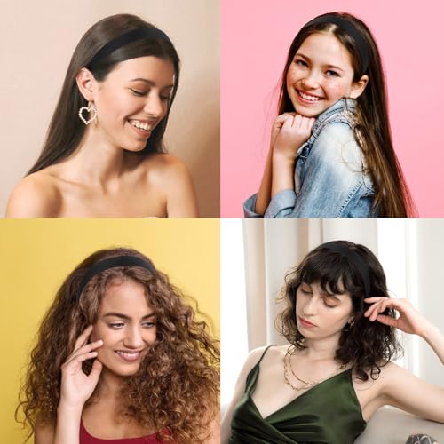 Wecoe Black Headbands for Women 16pcs 1 Inch Wide Satin Headbands | Great for daily wear, festive looks & DIY crafts - color: Set A