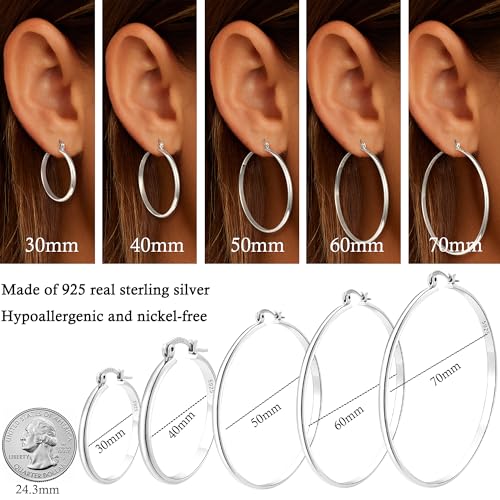 Apsvo Hoop Earrings for Women, 5mm Wide 14K Gold Plated/Silver Hoop Earring Hypoallergenic 925 Sterling Silver Earrings Lightweight Large Earrings for Women - color: 3mmWide-40mmSilver
