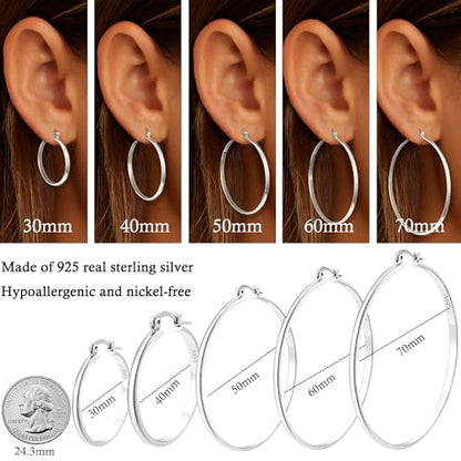 Apsvo Hoop Earrings for Women, 5mm Wide 14K Gold Plated/Silver Hoop Earring Hypoallergenic 925 Sterling Silver Earrings Lightweight Large Earrings for Women - color: 3mmWide-40mmSilver