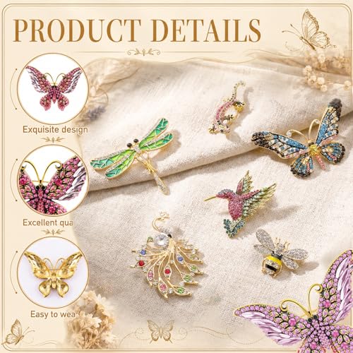 24 Pcs Vintage Animal Brooch Women Brooches Bulk Set Rhinestone Pin Crystal Brooch for Women Girls