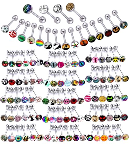 Lot of Surgical Steel Metal Tongue Rings Barbells Tongue Piercing Bar Nasty Wordings Picture Logo Signs 14g - Length 5/8" or 16mm - style: 40pcs mix