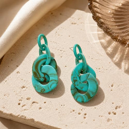 Turquoise Blue Acrylic Dangle Earrings for Women, Geometric Chunky Drop Earrings, Lightweight Statement Link Earrings, Modern Resin Fashion Jewelry