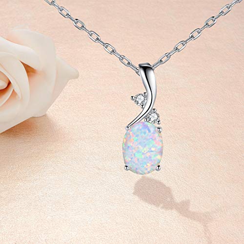 VOLUKA Created Opal/Amethyst/Mystic Topaz Pendant Necklace for Women,18K White/Rose Gold Plated Chain Wedding Engagement Jewelry Gift - color: C-Oval necklace-white gold plated
