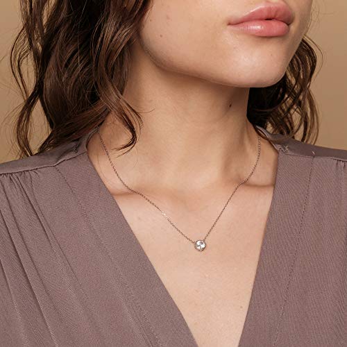 PAVOI 14K Gold Plated Circle CZ Solitaire Necklace | Elegant Bezel Pendant | Dainty Cubic Zirconia Halo Choker Necklaces for Women - style: Bezel