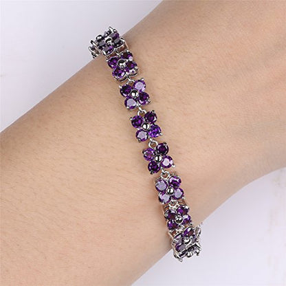 GULICX Fashion Tennis Bracelet for Women Cubic Zirconia Crystal Flower Multicolor Bracelet - color: Silver