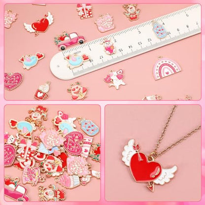 MARFOREVER 40 Pcs/20 Pairs Valentines Charms for Jewelry Making Heart Charm | Gold Enamel Red Pink Romantic Love Charm, Heart Charms Pendant, for Valentine's Day Bracelet Necklace Earrings Jewelry Making - style: Valentines