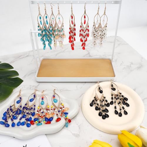 Boho Chandelier Earrings, Beaded Tasse Dangle Earring for Women, Red, Black, Blue, White, Colorful Long Earrings - color: Blue