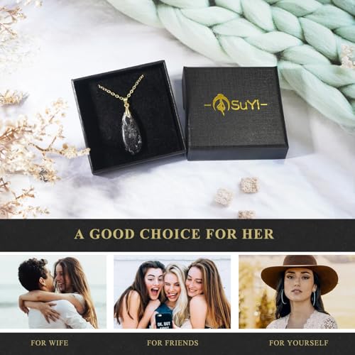 Suyi Stone Necklace for Women Teardrop Colorful Pendant Necklaces - color: Black Gold
