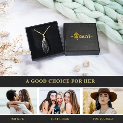 Suyi Stone Necklace for Women Teardrop Colorful Pendant Necklaces - color: Black Gold