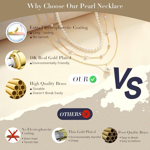 Pearl Necklaces for Women Trendy, 18K Gold/Silver Plated Layered Pearl Necklaces Dainty Pearls Choker Necklace and Earring Set Birthday Gifts for Mom Wife Daughter Sister Friends - color: Gold Pearl Necklace-3pcs
