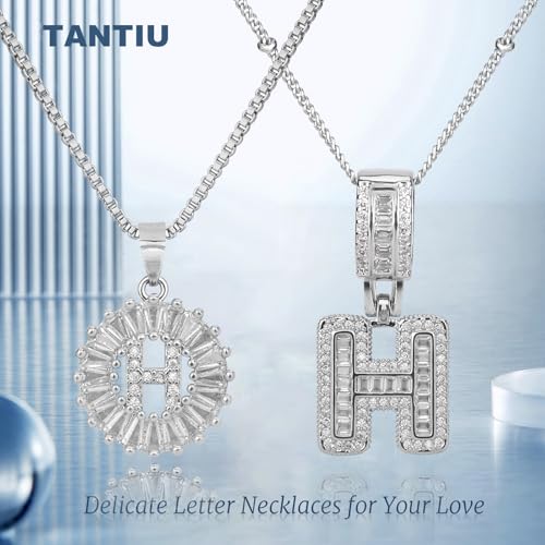 14K Gold Plated Alphabet Necklace Cubic Zirconia Letter Pendant, Personalized Name Jewelry Gift for Women, Customizable A-Z, Birthday/Mothers Day Gifts for Womens - color: White Gold, style: Style-H