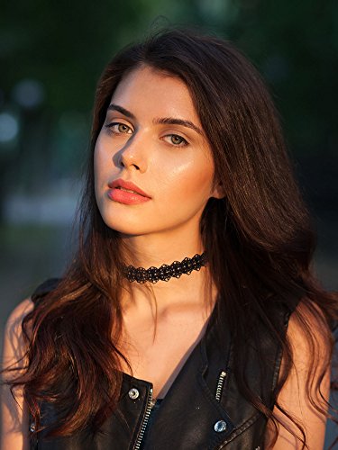 Mudder Choker Necklace Black Halloween Choker Lace Gothic Necklace for Women, Black, 6 Pieces
