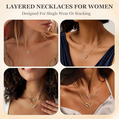RANKEEF Layered Gold Necklaces for Women Sterling Silver Necklace Waterproof Silver Necklace For Women Adjustable Sterling Silver Necklace For Women Set Jewelry Gift - color: Gold-C