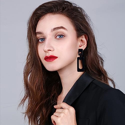 Boho Lightweight Retro Simple Acrylic Splicing Rectangle Earrings for Women Creative Exaggerated Statement Dangle Drop Earrings Jewelry - color: Black Acrylic Rectangle Earrings