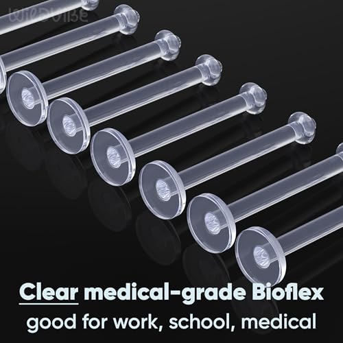 Flat Clear Tongue Ring For Work, Surgery - 14g Hypoallergenic Flat Tongue Rings For Women - 16mm (5/8) Flexible Straight Barbell Bioflex Plastic Tongue Rings Piercing Retainer Jewelry Spacers (10pcs)