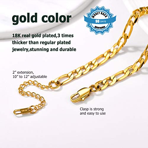 PROSTEEL Ankle Bracelets for Women, Silver/Gold/Black, Waterproof Anklets | Waterproof, Stainless Steel, Summer Beach Jewelry, Durable & No Tarnish, Come with Gift Box, 8-10.5" Adjustable, Plus Size - color: D: gold-figaro chain-6mm