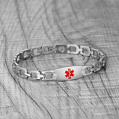 LinnaLove Fashion Shiny medical alert bracelet with Free Engraving Stainless steel Medical id bracelet for Women - color: Horseshoe