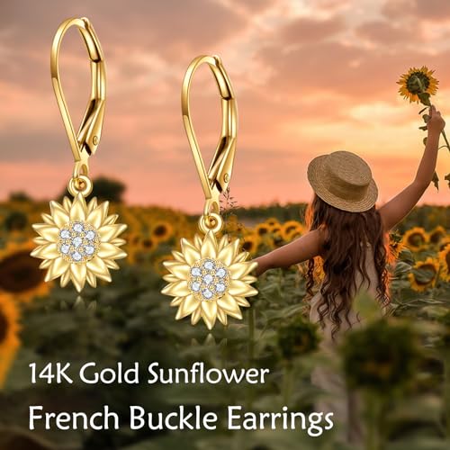 KECHO 14k Yellow Gold Sunflower Jewelry for Women, Fine Gold You are My Sunshine Jewelry Gifts for Her - style: Sunflower Dangle Earrings