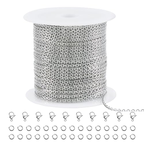 SMYHTGLIF 10 Meters Stainless Steel Jewelry Making Chain Silver Cable Chain | Rolo Chain for Jewelry Making Permanent Jewelry Chain with Lobster Clasps Jump Rings - color: Rolo Silver