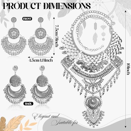 Liliaafar 5 Pcs Boho Jewelry Set Waist Chain, Coin Statement Necklace, Coin Hand Bracelet Dangle Earrings for Women Silver