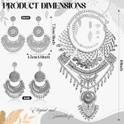 Liliaafar 5 Pcs Boho Jewelry Set Waist Chain, Coin Statement Necklace, Coin Hand Bracelet Dangle Earrings for Women Silver