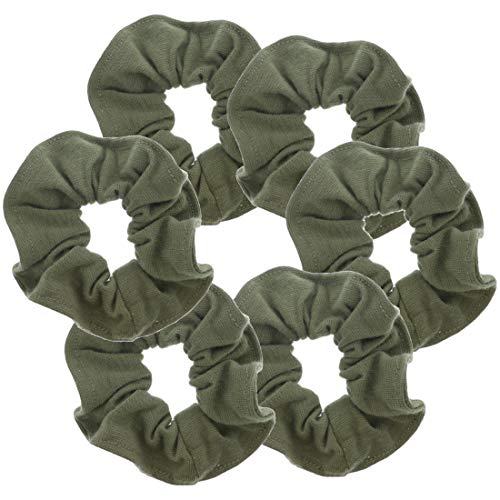 Motique Accessories Large Scrunchies for Women, Pack of 6, Olive Green | Hair Ties for Medium & Thick Hair - color: Olive Green