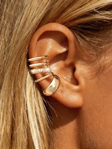 Ear Cuffs Non Piercing Hypoallergenic Gold Plated Ear Cuff Earrings for Women Trendy Clip On Cartilage Earring Set Dainty Adjustable Fake Piercings Earrings Fashion Accessories - color: F:3pcs gold ear cuff