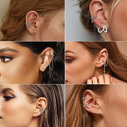 Florideco Ear Cuff Earrings Set for Women Adjustable Fake Earring Cuffs Non Piercing Earring Set Ear Jewelry Set - color: Silver Tone