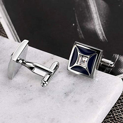 Shirts Cufflinks for Men,Men Dress Shirts with Cuff Links Square Cubic Zirconia White Mens Stainless Steel Cufflinks Blue/Purple - color: Blue