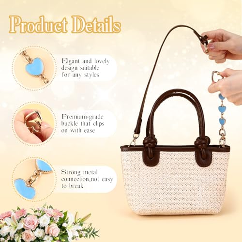 Sureio 5 Pcs Bag Extender Chain Pearl Purse Chain Ribbon Bow Keychain Extender Bag Strap Purse Charms Accessories for Handbag - color: Blue and Gold