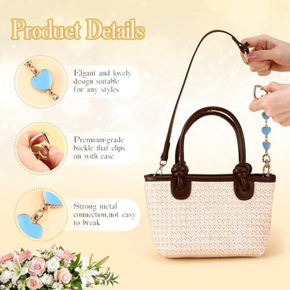 Sureio 5 Pcs Bag Extender Chain Pearl Purse Chain Ribbon Bow Keychain Extender Bag Strap Purse Charms Accessories for Handbag - color: Blue and Gold