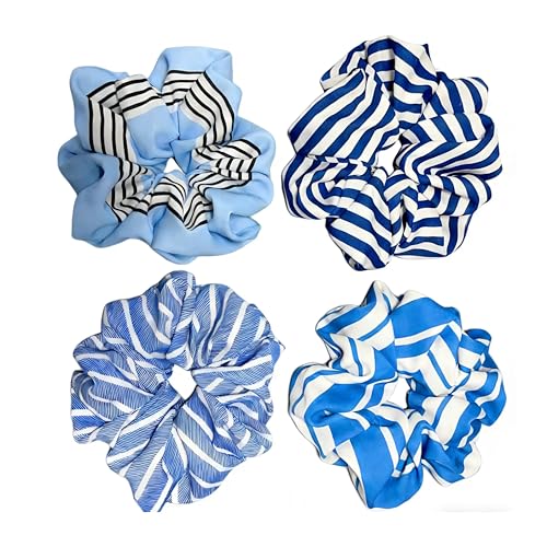 4pcs Women Girls Large satin Stripe Scrunchies XL Silky Jumbo Scrunchie for Thick long Hair Oversized Giant Scrunchy Hair Ties Sripe