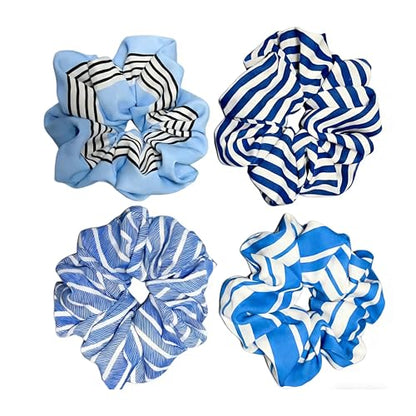 4pcs Women Girls Large satin Stripe Scrunchies XL Silky Jumbo Scrunchie for Thick long Hair Oversized Giant Scrunchy Hair Ties Sripe